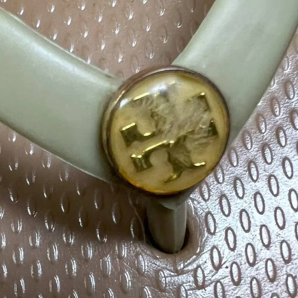 Tory Burch Signature Monogram Brown Flip-Flops Women's Size 5.5/6 Casual Luxury